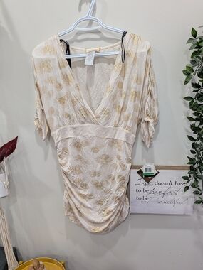 BNWT Baby Phat Cream Top with Gold Accent Print
